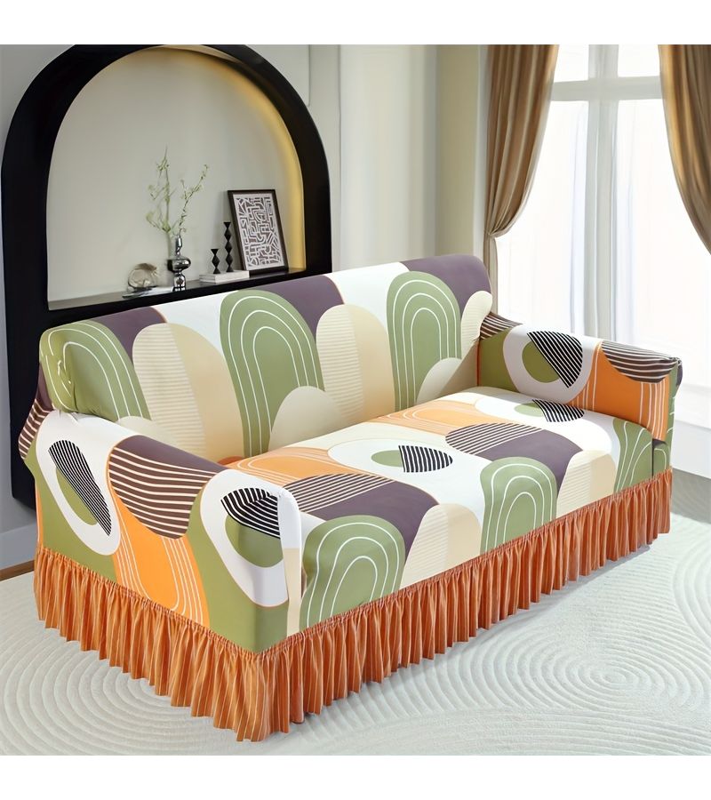 A Two Seater Armchair Sofa Cover With Ruffled Skirt And Elastic Edge In A Color - Image 1