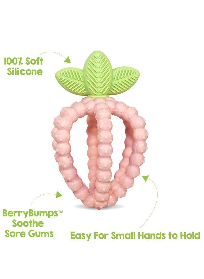 Razbaby Silicone Infant & Baby Teething Toy Textured Berrybumps Soothe Babies’ Sore Gums Razberry Bites Relief Teether Back & Front Teeth Bpa Free Easy To Hold Fruit Shape For Babies 3M+ Pink - Image 2