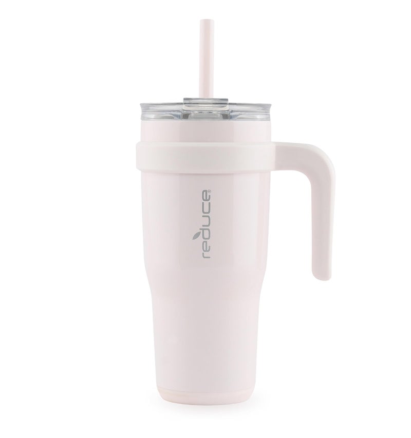 REDUCE 24 oz Stainless Steel Tumbler with Handle - Dual-Wall Vacuum Insulated Travel Mug  Sweat-Proof Lid & Reusable Straw - Keeps Drinks Cold for 24 Hrs  Fits Cupholders  Dishwasher Safe-Pink Cotton - Image 1