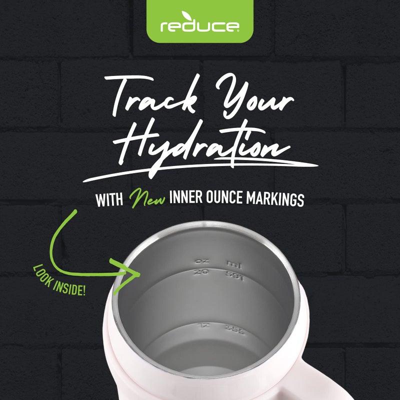 REDUCE 24 oz Stainless Steel Tumbler with Handle - Dual-Wall Vacuum Insulated Travel Mug  Sweat-Proof Lid & Reusable Straw - Keeps Drinks Cold for 24 Hrs  Fits Cupholders  Dishwasher Safe-Pink Cotton - Image 4