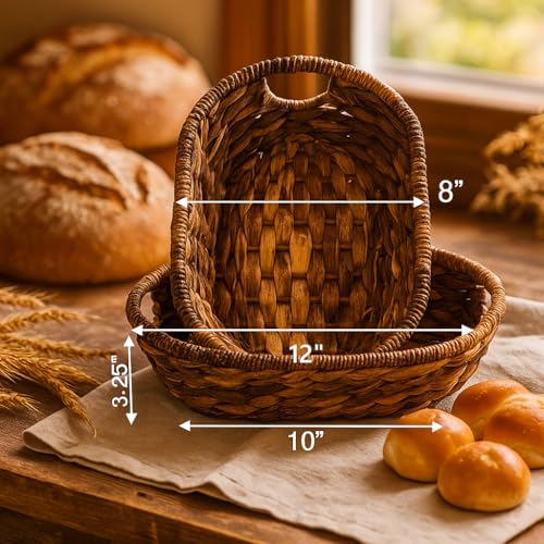 Wrightmart Handwoven Oval Wicker Baskets – Set of 2 Natural Abaca Bread and Fruit Baskets, Decorative Countertop Storage for Kitchen, Bathroom, or Table, 12” x 8” x 3.25” - Image 4