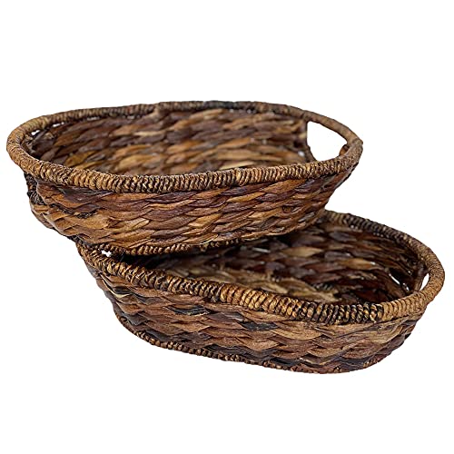 Wrightmart Handwoven Oval Wicker Baskets – Set of 2 Natural Abaca Bread and Fruit Baskets, Decorative Countertop Storage for Kitchen, Bathroom, or Table, 12” x 8” x 3.25” - Image 1