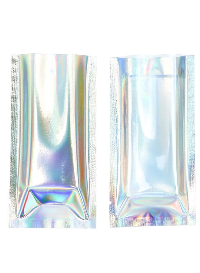 QQ Studio 100 PCS Metallic Mylar Foil Open Top Sealable Bags (7x10cm (2.7x3.9"), Clear & Holographic) - Image 1