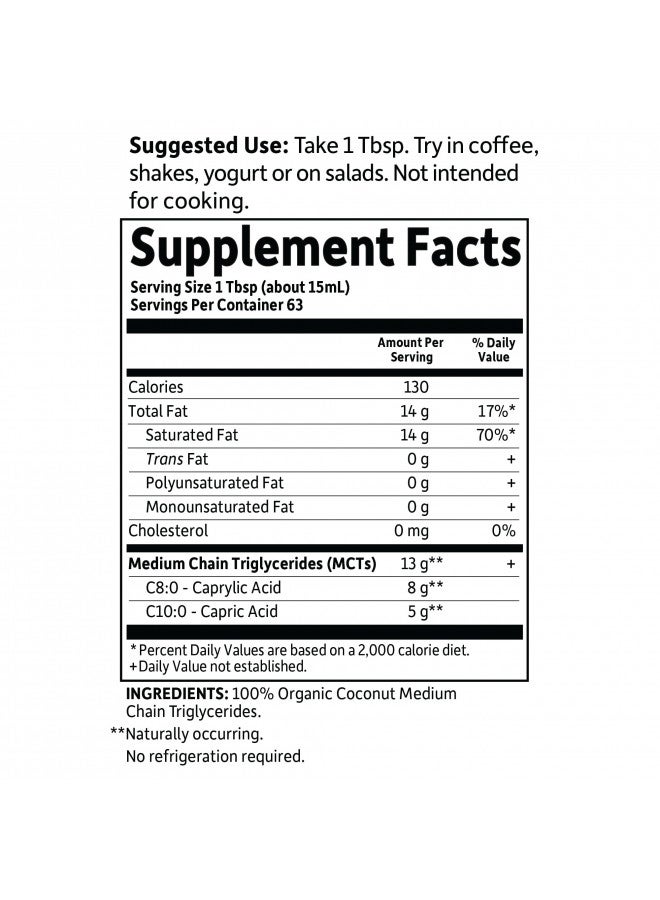Garden of Life Garden of Life Dr. Formulated Brain Health 100% Organic Coconut MCT Oil 32 fl oz Unflavored, 13g MCTs, Keto & Paleo Diet Friendly Body & Brain Fuel, Certified Non-GMO Vegan & Gluten Free, Hexane-Free - Image 5