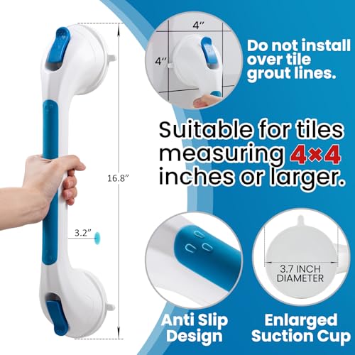 TAILI Shower Grab Bar 2 Pack Suction Grab Bars for Bathtubs and Showers, Heavy Duty Shower Handle Removable Bathroom Safety Grip for Seniors and Elderly, Shower Handrails No Drilling Waterproof, Blue - Image 5