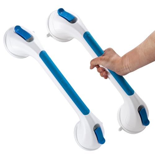 TAILI Shower Grab Bar 2 Pack Suction Grab Bars for Bathtubs and Showers, Heavy Duty Shower Handle Removable Bathroom Safety Grip for Seniors and Elderly, Shower Handrails No Drilling Waterproof, Blue - Image 1