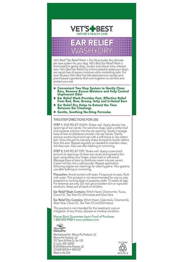 Vet's Best Ear Relief Wash and Dry Combo Kit for Dogs - 2 x 4 oz - Image 2