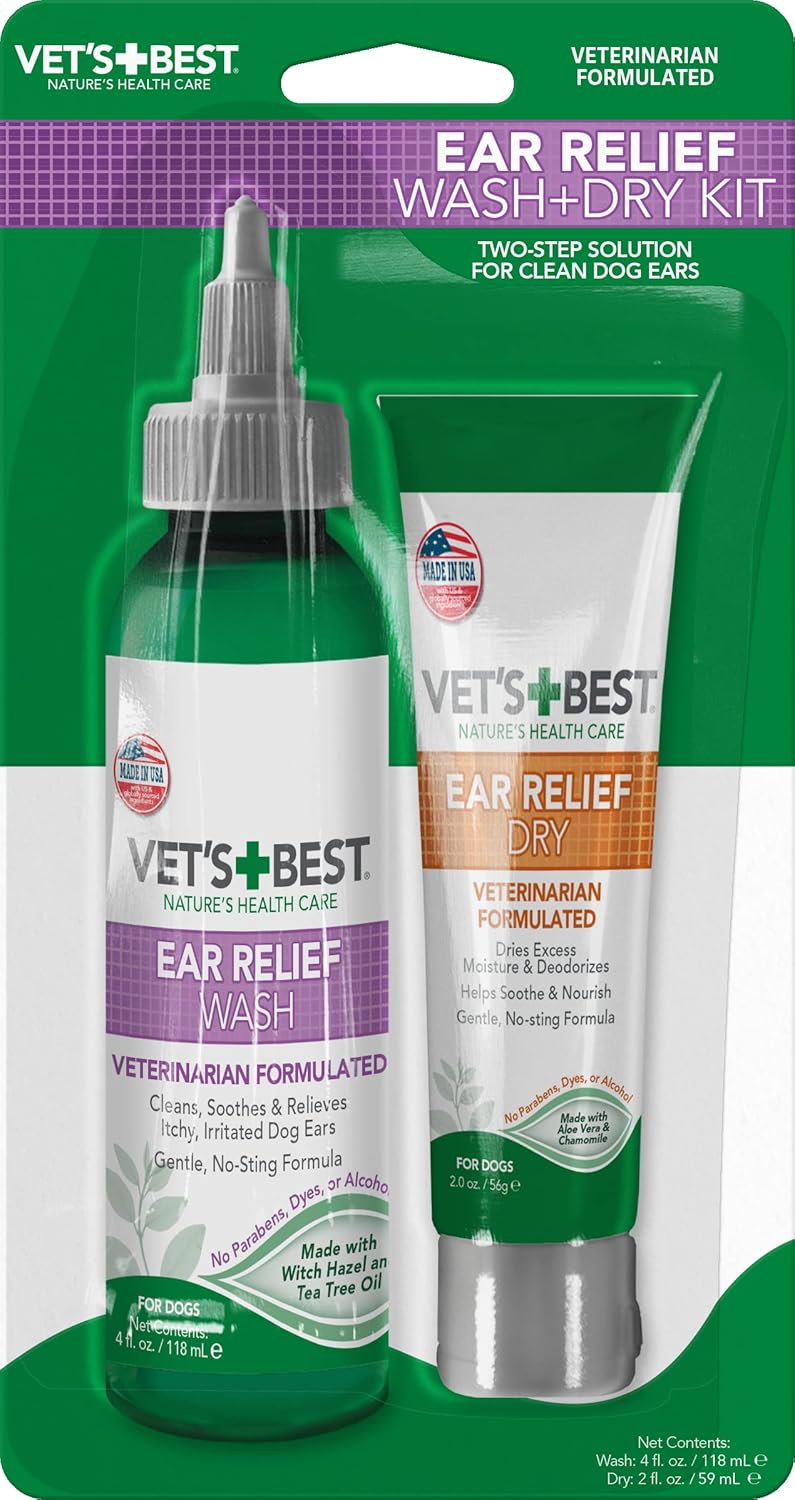Vet's Best Ear Relief Wash and Dry Combo Kit for Dogs - 2 x 4 oz - Image 1