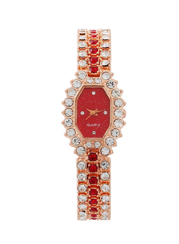 Fashionable Diamond Diamond Women's Watch Quartz Bracelet Watch Colored Diamond Watch (Red) - Image 2
