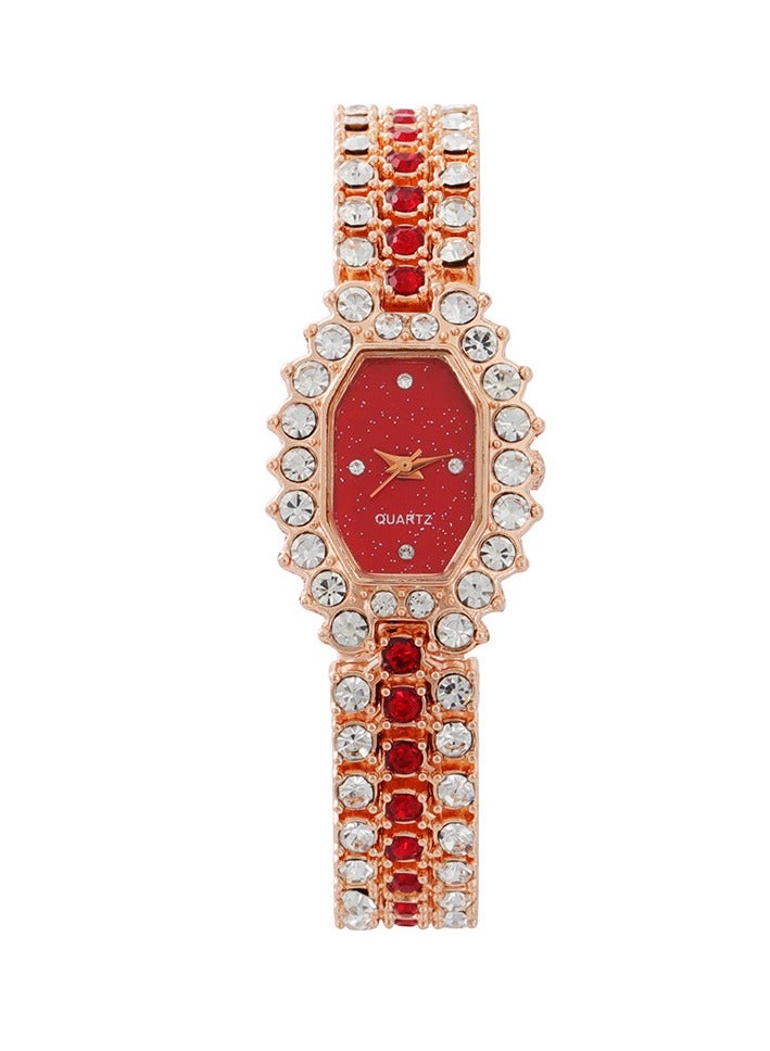Fashionable Diamond Diamond Women's Watch Quartz Bracelet Watch Colored Diamond Watch (Red) - Image 1