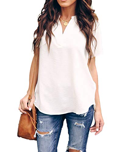 Allimy Women Summer Short Sleeve Tunic Chiffon Trendy 2026 Blouses and Tops Plus Size XL White - Image 3