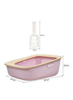 NNC PETS Cat litter box for indoor cats and kittens, Semi-enclosed cat litter box with Sand drop pedal, Portable design, and Litter scoop, Durable plastic and Easy to clean 59 cm (Pink)  - Image 2