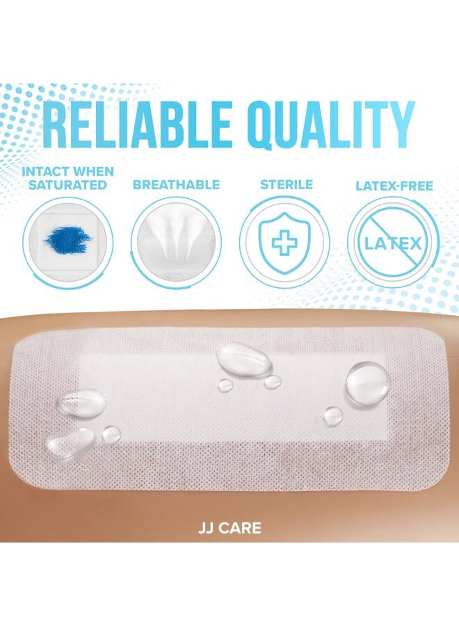 JJ CARE ضمادة جزيرة لاصقة مقاومة للماء [عبوة من 25]، 4" × 10" ضمادة جراحية معقمة، ضمادة شاش محاطة قابلة للتنفس، ضمادات خالية من اللاتكس مغلفة بشكل فردي، وسادة مركزية غير لاصقة - Image 4