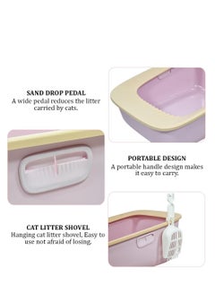 NNC PETS Cat litter box for indoor cats and kittens, Semi-enclosed cat litter box with Sand drop pedal, Portable design, and Litter scoop, Durable plastic and Easy to clean 59 cm (Pink)  - Image 3