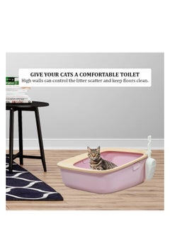 NNC PETS Cat litter box for indoor cats and kittens, Semi-enclosed cat litter box with Sand drop pedal, Portable design, and Litter scoop, Durable plastic and Easy to clean 59 cm (Pink)  - Image 5