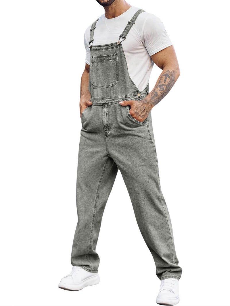 Runcati Mens Denim Bib Overall Jean Romper Trousers Adjustable Strap Workwear Slim Fit Jumpsuit