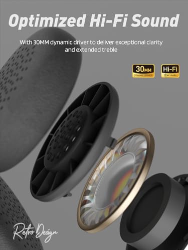iKF-R1 Retro Headphones Bluetooth 5.4 Hi-Fi Sound Custom EQ via App 60H Playtime Comfortable Fit Multipoint Connection Lightweight Vintage Headphones (Black) - Image 5