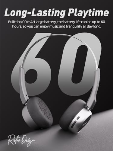 iKF-R1 Retro Headphones Bluetooth 5.4 Hi-Fi Sound Custom EQ via App 60H Playtime Comfortable Fit Multipoint Connection Lightweight Vintage Headphones (Black) - Image 4