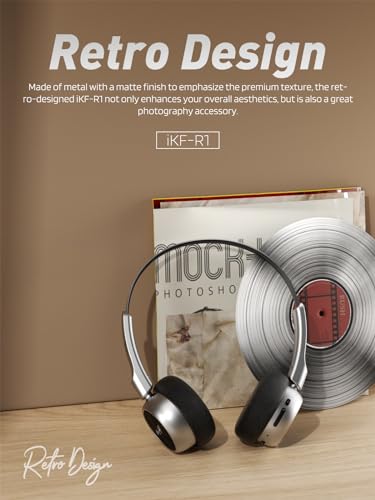 iKF-R1 Retro Headphones Bluetooth 5.4 Hi-Fi Sound Custom EQ via App 60H Playtime Comfortable Fit Multipoint Connection Lightweight Vintage Headphones (Black) - Image 2