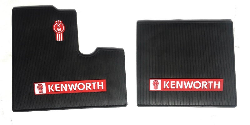 Kenworth OEM Black Rubber Floor Mats w/ Logo Fits All T600 T800 W900 Model Years up to 2000 Model - All-Weather /Terrain - Image 1