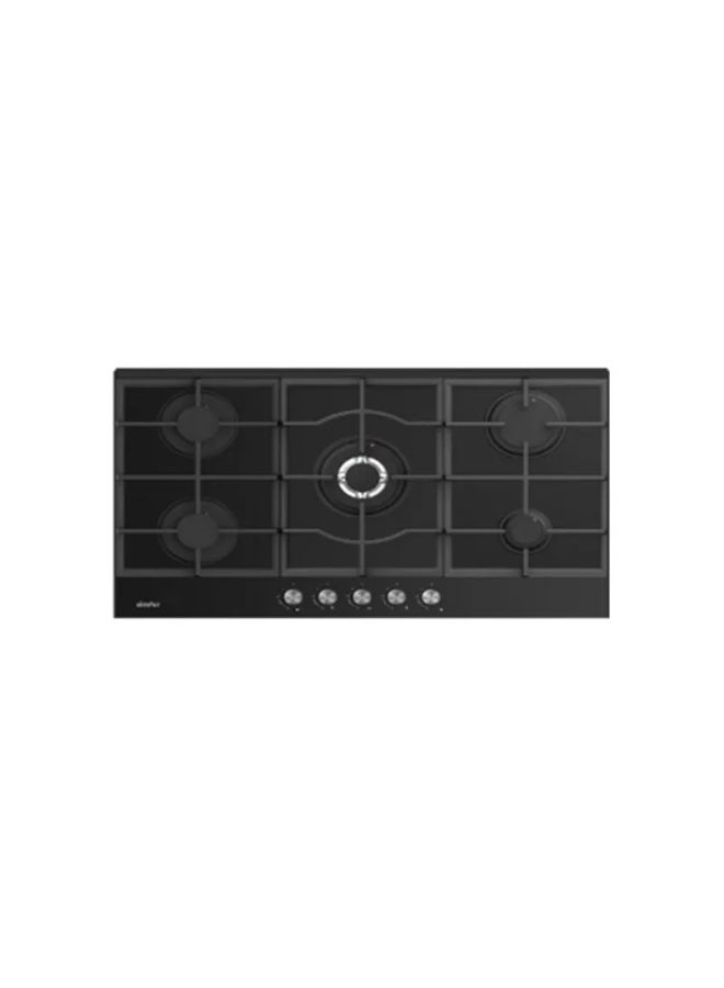 Simfer Built-in Gas Hob 90 cm  – Black Glass – 5 Sabaf Burners – Front Controls – Auto Ignition – Full Safety – Strong Cast-Iron Pan Supports - H9505HGSSP - Image 1