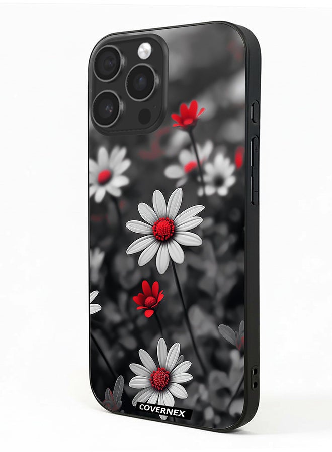 Covernex غطاء حماية لجهاز آبل آيفون 16 برو ماكس مزخرف بزهور الأقحوان منتصف الليل - Image 1