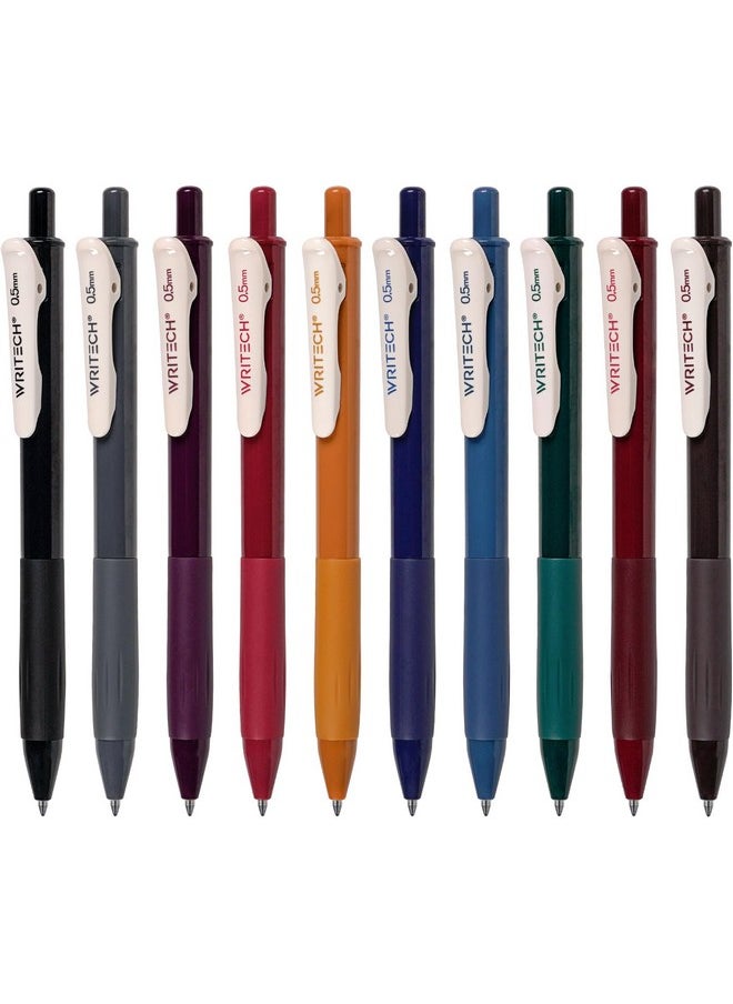 WRITECH Retractable Gel Pens Quick Dry Ink Pens Fine Point 0.5Mm 10 Assorted Unique Vintage Colors For Journaling Drawing Doodling And Notetaking (Vintage 1)  - Image 1