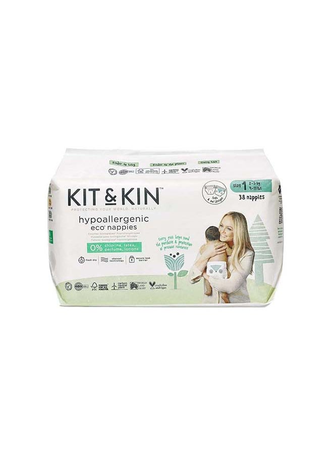 Kit & Kin - KIT & KIN Baby Diapers For New Born 2-5Kg, Size 1, (Pack of  38) | Flash Dry Superior Leak Protection, Disposable Diapers | Hypoallergenic Skin Protection Diapers for Baby - Image 1