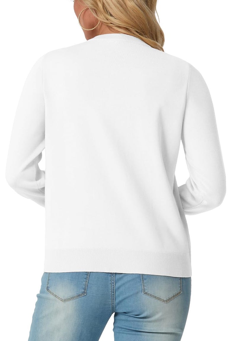 GRECERELLE Cardigan Sweaters for Women Lightweight Long Sleeve Crew Neck Button Up Soft Ribbed Knit Cardigans 2026 Spring Outfits White L - Image 4