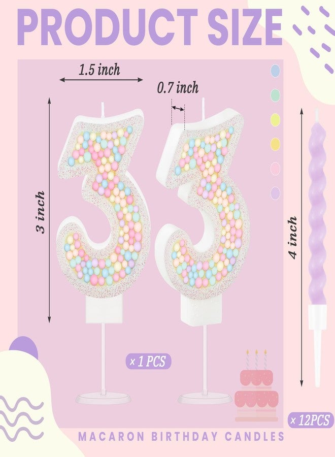 ميتلي شمعة عيد ميلاد MTLEE على شكل ماكارون لامعة ثلاثية الأبعاد على شكل رقم مع 12 شمعة حلزونية بألوان قوس قزح في حوامل لتزيين كعكة عيد ميلاد فتاة أو ولد، أو لحفلات الزفاف والذكرى السنوية، أو كزينة حفلات ذات طابع حلوى باستيل (رقم 3). - Image 2