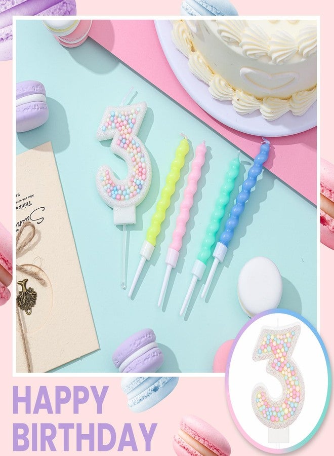 ميتلي شمعة عيد ميلاد MTLEE على شكل ماكارون لامعة ثلاثية الأبعاد على شكل رقم مع 12 شمعة حلزونية بألوان قوس قزح في حوامل لتزيين كعكة عيد ميلاد فتاة أو ولد، أو لحفلات الزفاف والذكرى السنوية، أو كزينة حفلات ذات طابع حلوى باستيل (رقم 3). - Image 4
