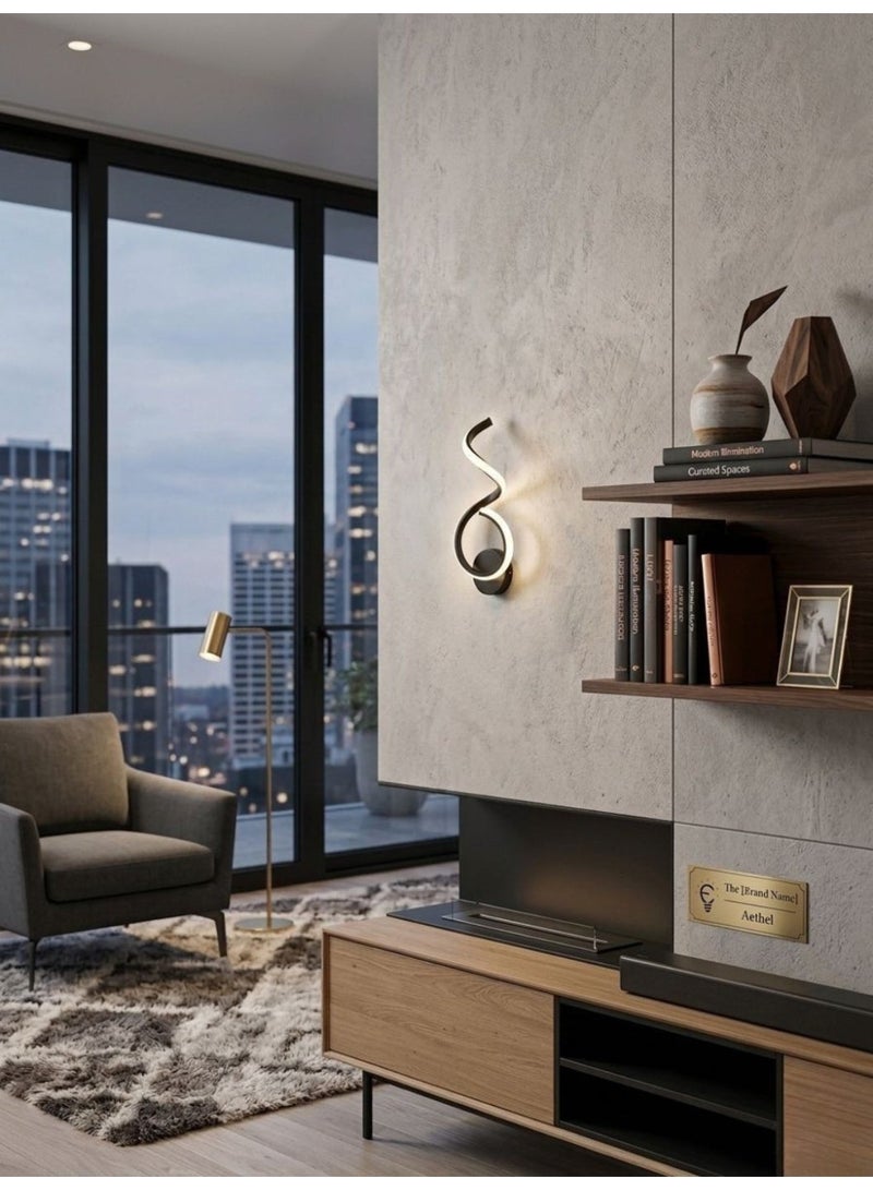 لامبارا جداري إنارة مودرن أسود 3 إضاءات LED – تصميم حلزوني أنيق – إضاءة ثلاثية - Image 2