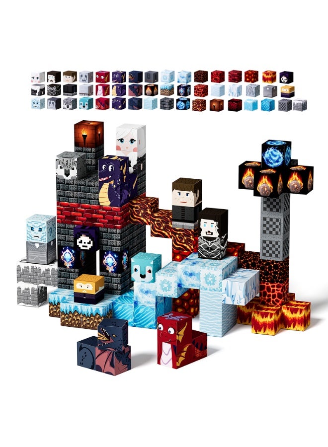 100 PCS Magnetic Building Blocks, World of Ice & Fire Themed Magnetic Cubes, Educational STEM Construction Toy for Kids, Compatible with Pixel-Style Building Games
