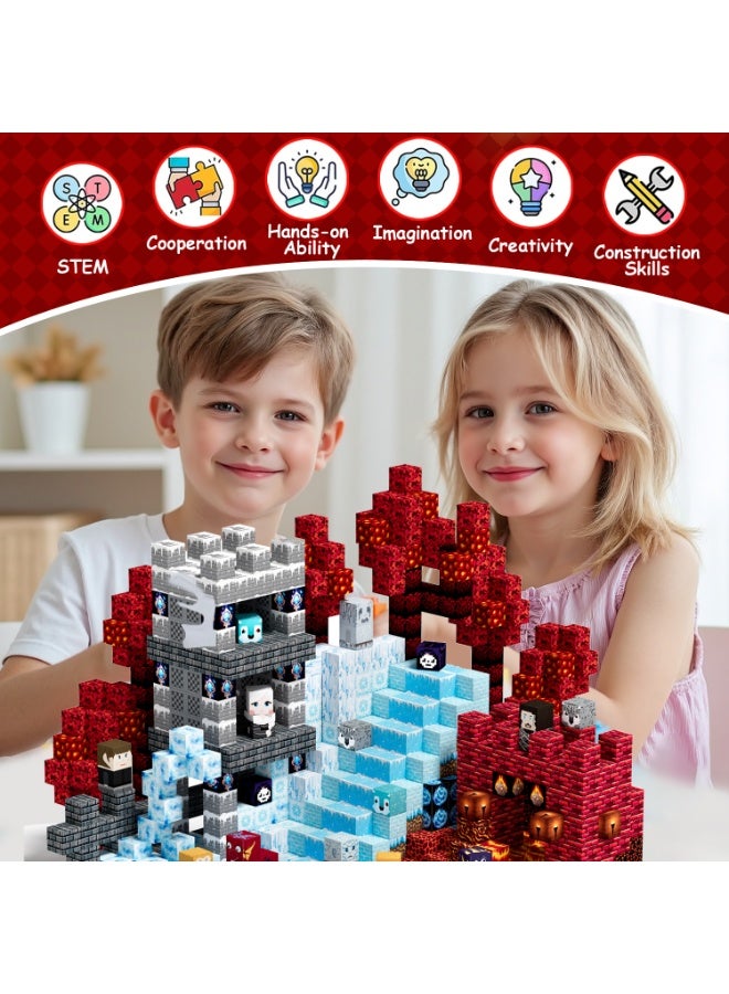VTERLY 100 PCS Magnetic Building Blocks, World of Ice & Fire Themed Magnetic Cubes, Educational STEM Construction Toy for Kids, Compatible with Pixel-Style Building Games - Image 5