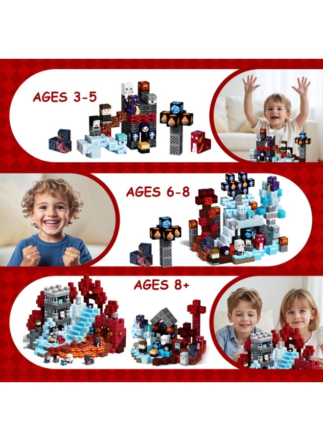 VTERLY 100 PCS Magnetic Building Blocks, World of Ice & Fire Themed Magnetic Cubes, Educational STEM Construction Toy for Kids, Compatible with Pixel-Style Building Games - Image 3