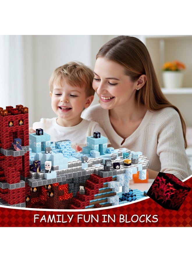 VTERLY 100 PCS Magnetic Building Blocks, World of Ice & Fire Themed Magnetic Cubes, Educational STEM Construction Toy for Kids, Compatible with Pixel-Style Building Games - Image 4