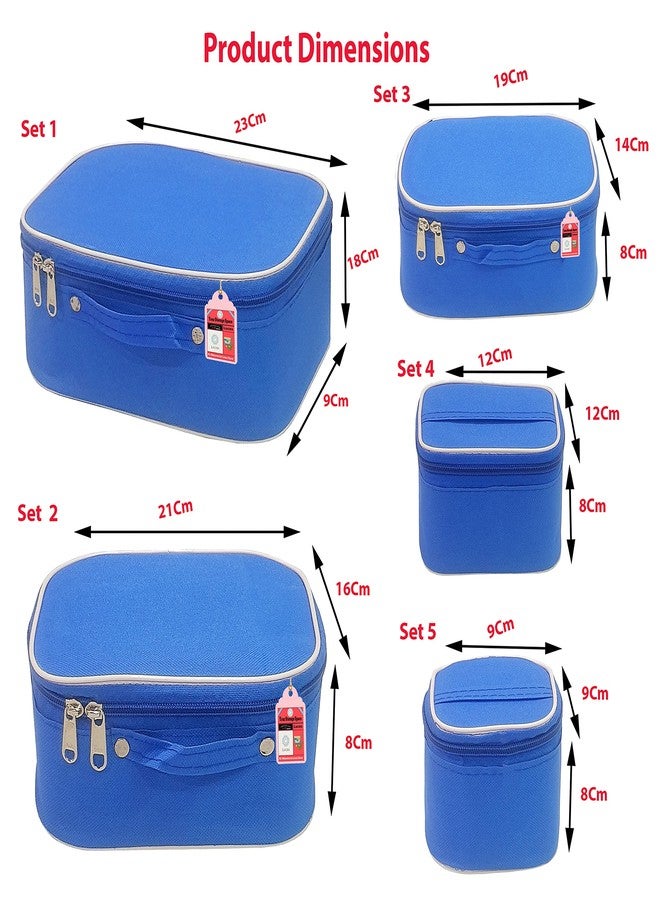 Luces 5 Pc Cosmetic Bag Set, Purse Size Makeup Bag for Women, Toiletry Travel Bag Makeup Organizer Cosmetic Bag Washable Waterproof for Girls Women Gifting (Royal Blue) - Image 4