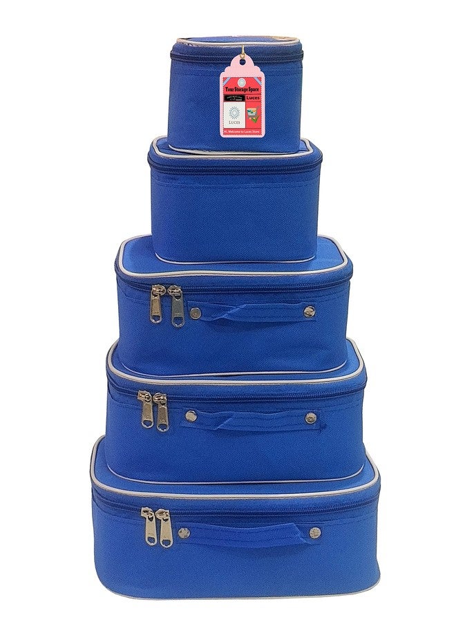 Luces 5 Pc Cosmetic Bag Set, Purse Size Makeup Bag for Women, Toiletry Travel Bag Makeup Organizer Cosmetic Bag Washable Waterproof for Girls Women Gifting (Royal Blue) - Image 1