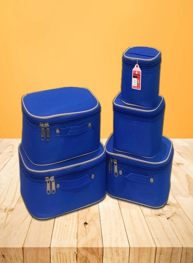 Luces 5 Pc Cosmetic Bag Set, Purse Size Makeup Bag for Women, Toiletry Travel Bag Makeup Organizer Cosmetic Bag Washable Waterproof for Girls Women Gifting (Royal Blue) - Image 2