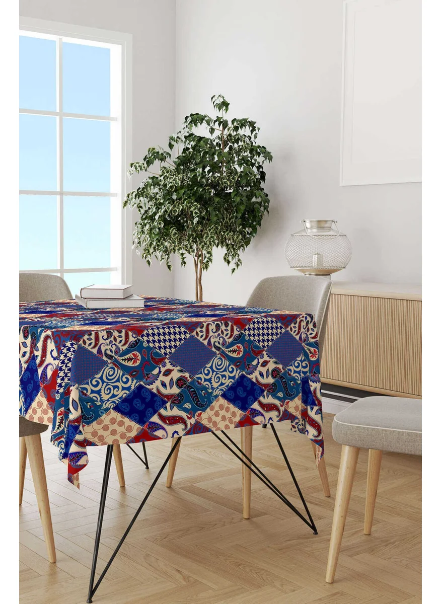 كانغو هوم Red Navy Blue Ethnic Patchwork Patterned Digital Printed Tablecloth CGH622-MS