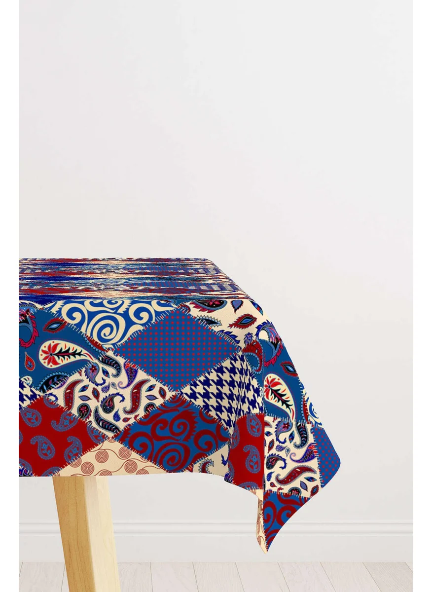 كانغو هوم Red Navy Blue Ethnic Patchwork Patterned Digital Printed Tablecloth CGH622-MS