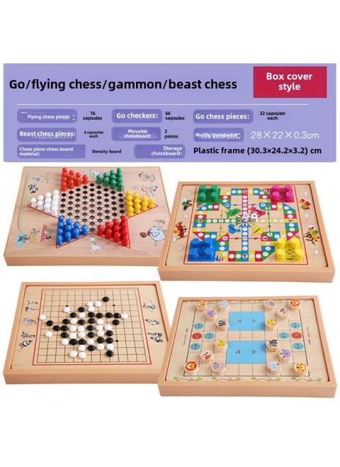 Checkers Gobang Chess Flying Chess Colosseum Chess Multifunctional Table Game Children Student Toy Chess-Color:Box Cover Model Four-in-one: Jump + Fly + Bucket + Five