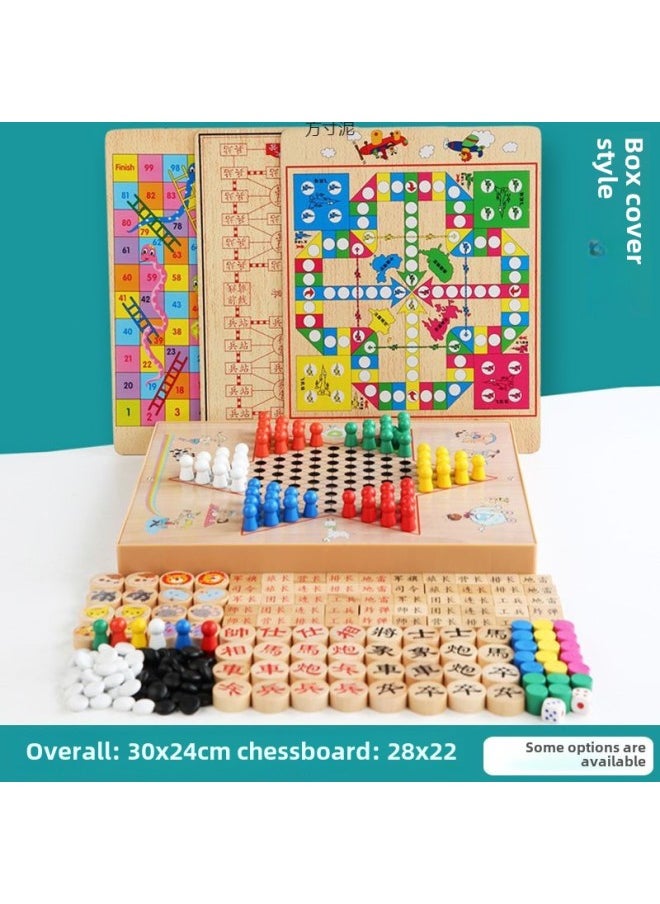 Checkers Gobang Chess Flying Chess Colosseum Chess Multifunctional Table Game Children Student Toy Chess-Color:Box Cover Model Four-in-one: Jump + Fly + Bucket + Five