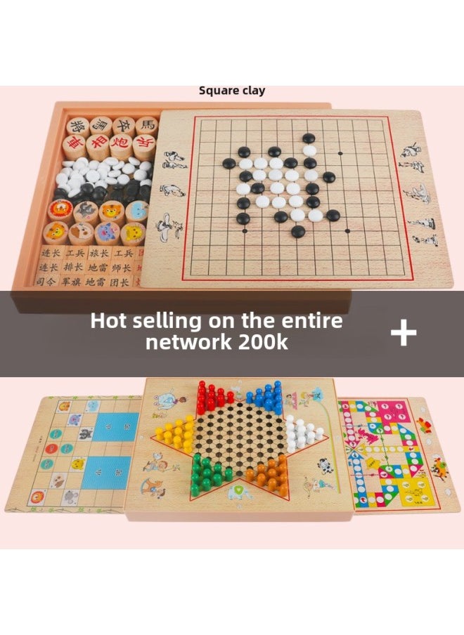Checkers Gobang Chess Flying Chess Colosseum Chess Multifunctional Table Game Children Student Toy Chess-Color:Box Cover Model Four-in-one: Jump + Fly + Bucket + Five