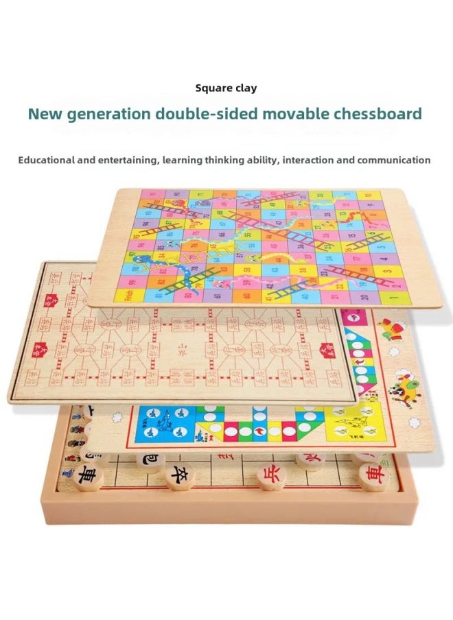 Checkers Gobang Chess Flying Chess Colosseum Chess Multifunctional Table Game Children Student Toy Chess-Color:Box Cover Model Four-in-one: Jump + Fly + Bucket + Five