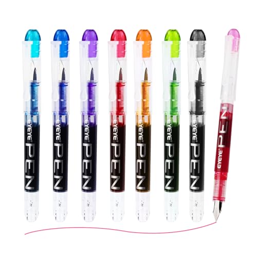 EYEYE Disposable Fountain Pens, 8 Pack Multicolor Fine Point Fountain Pens for Writing, Stainless Steel Nib, Smooth Writing for Journaling, Drafting, Sketching, Doodling & Gifts - Image 1