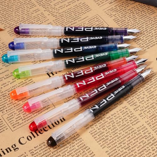 EYEYE Disposable Fountain Pens, 8 Pack Multicolor Fine Point Fountain Pens for Writing, Stainless Steel Nib, Smooth Writing for Journaling, Drafting, Sketching, Doodling & Gifts - Image 4