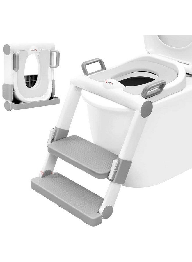 GOCART WITH G LOGO Baby Foldable Potty-Trainer Seat For Toilet Potty Stand With Ladder Step Up Training Stool With Non-Slip Steps Ladder Adjustable Foldable For Boys Girls Toddlers Kids (Grey) - Image 1