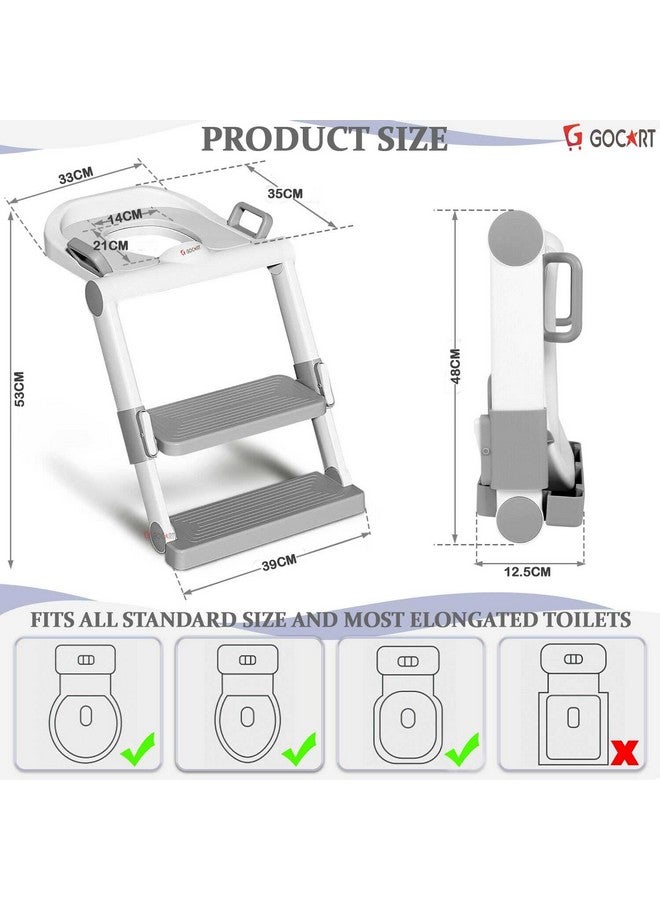 GOCART WITH G LOGO Baby Foldable Potty-Trainer Seat For Toilet Potty Stand With Ladder Step Up Training Stool With Non-Slip Steps Ladder Adjustable Foldable For Boys Girls Toddlers Kids (Grey) - Image 2