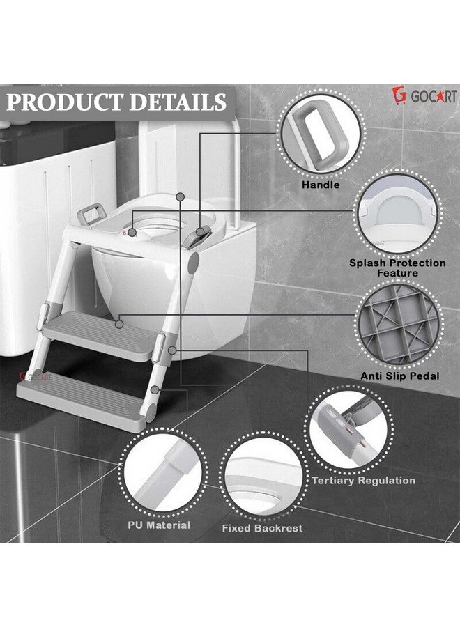 GOCART WITH G LOGO Baby Foldable Potty-Trainer Seat For Toilet Potty Stand With Ladder Step Up Training Stool With Non-Slip Steps Ladder Adjustable Foldable For Boys Girls Toddlers Kids (Grey) - Image 3